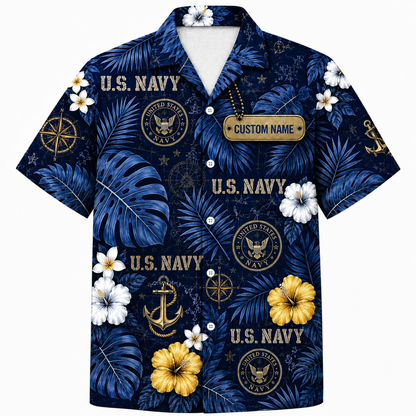 Personalized U.S. Military Branch Hawaiian Shirt – Custom Name Army, Navy, Air Force, Marine Corps & Coast Guard Aloha Shirt