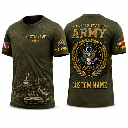 Personalized Military Veteran All-Over Print T-Shirt – Custom Name Patriotic Shirt for Army, Navy, Air Force, Marines & Coast Guard