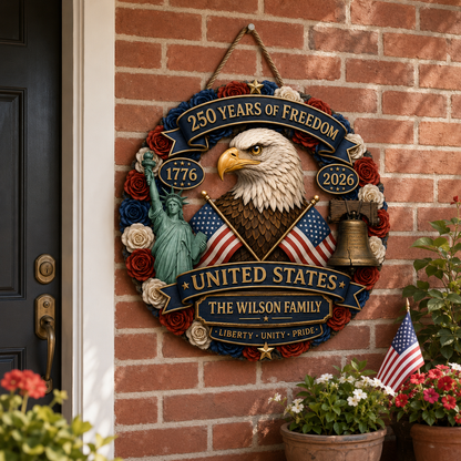 Custom Wood Sign - Personalized America 250th Anniversary Gifts For Mom, Dad, Brother, Sister, Kids - Born Free Living Proud