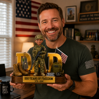Proud American Military Hero Dad 2D Flat Personalized Acrylic Block Plaque – 250 Years Of Freedom Father's Day Gift For Dad, Husband