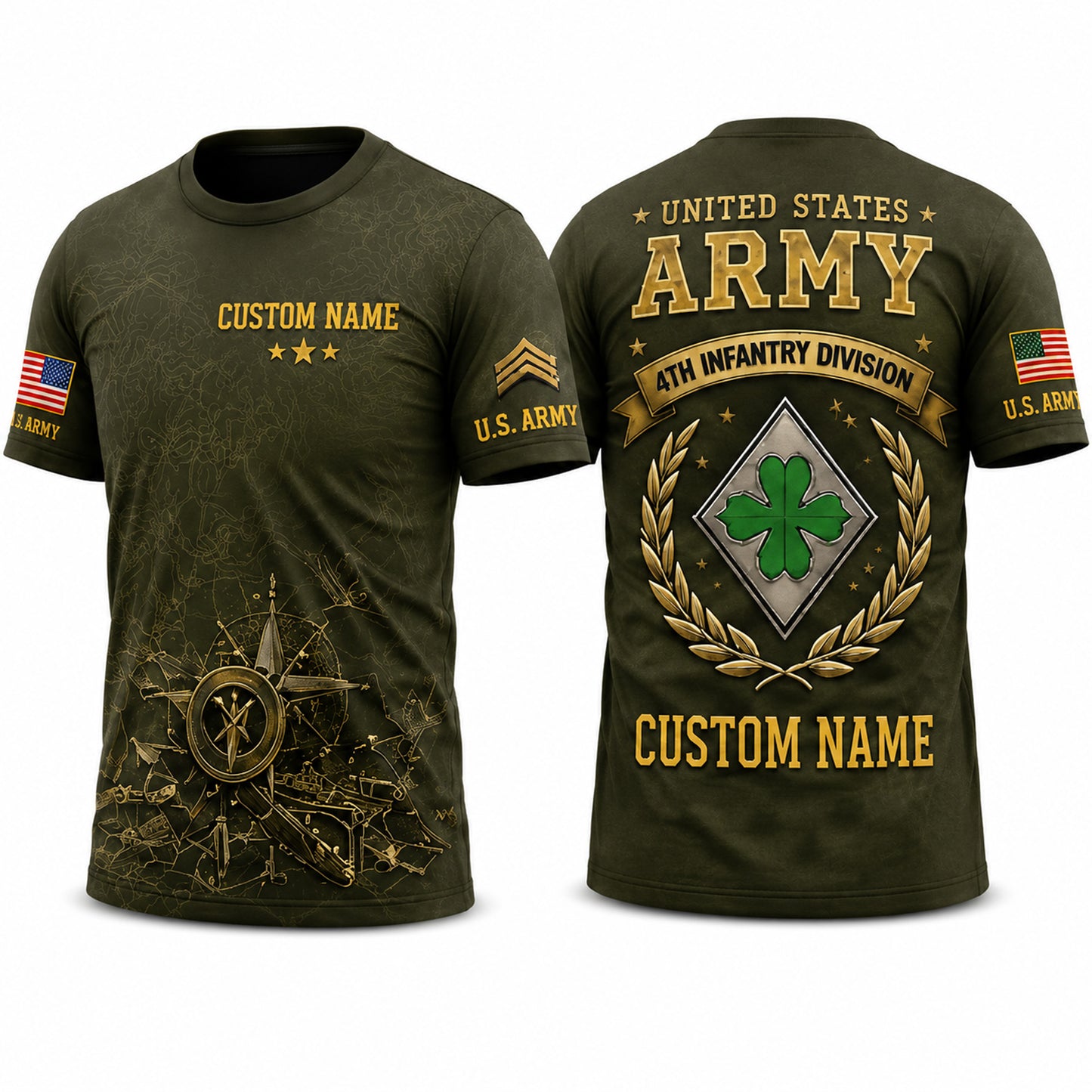 Personalized Military Veteran All-Over Print T-Shirt – Custom Name Patriotic Shirt for Army, Navy, Air Force, Marines & Coast Guard