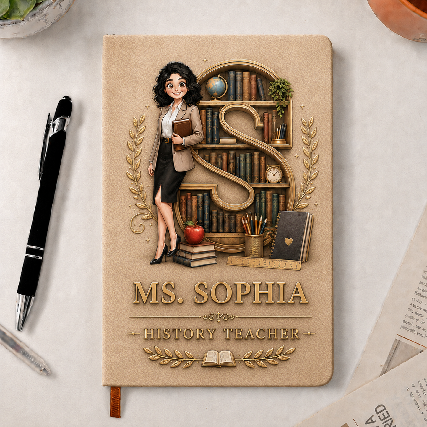Personalized Teacher Initial & Name PU Leather Notebook – Custom Thank You Gift for Teachers