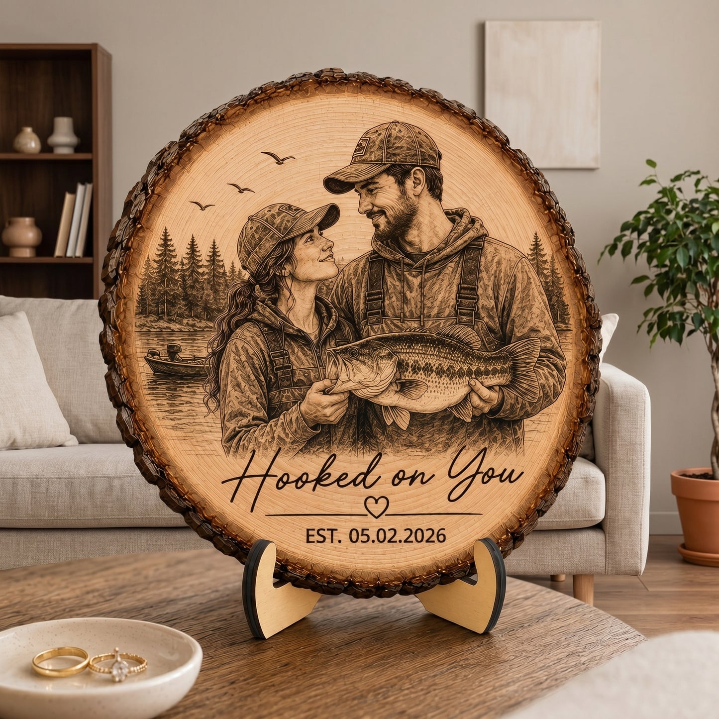 Hooked On You Fishing Couple Custom Photo - Personalized 2-Layered Wooden Plaque - Anniversary Gift, Wedding Gift For Couple