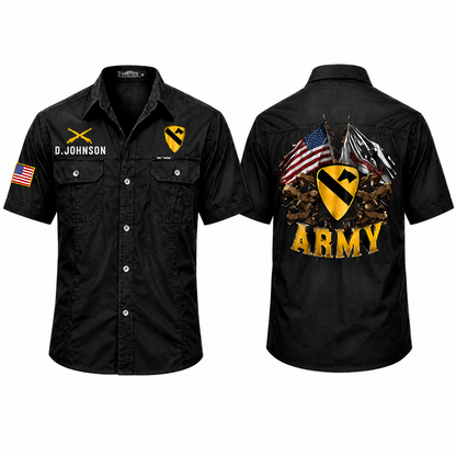 Custom US Military Branch & Unit Cotton Cargo Shirt – Personalized Veteran Name