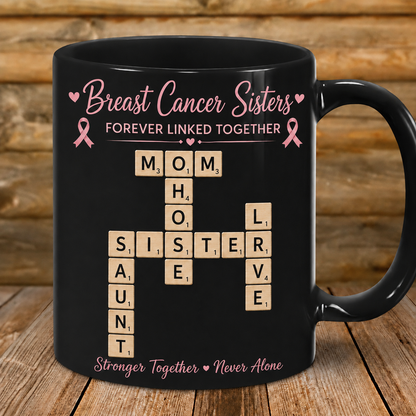 Personalized Breast Cancer Scrabble Name Mug – Forever Linked Together Support Gift