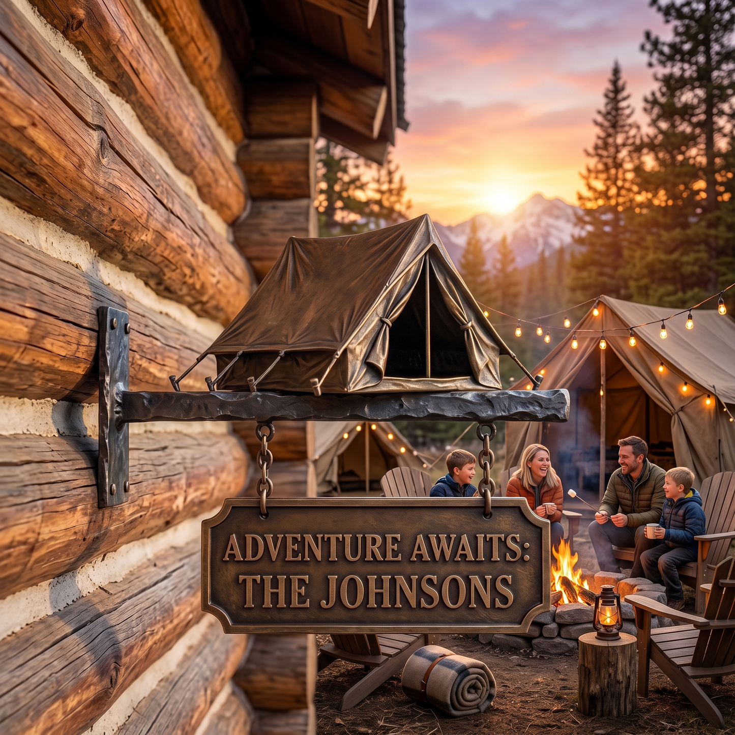 Personalized Camping Family Hanging Sign – Custom Camp Tent Wall Mount Sign