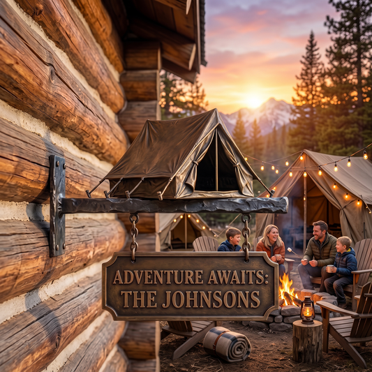 Personalized Camping Family Hanging Sign – Custom Camp Tent Wall Mount Sign