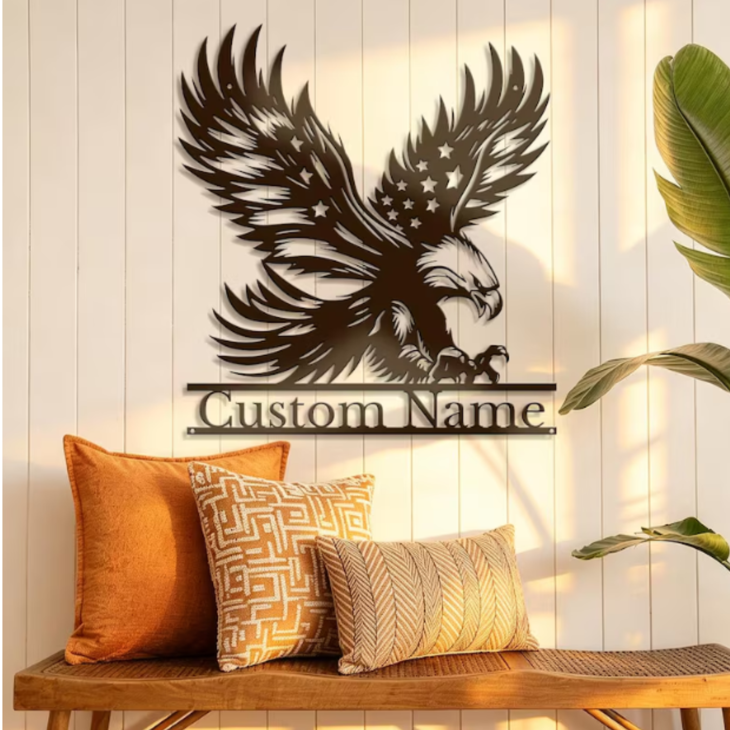 Personalized Eagle Metal Wall Decor, Eagle US Flag Sign, Custom Last Name Bald Eagle Wall Art