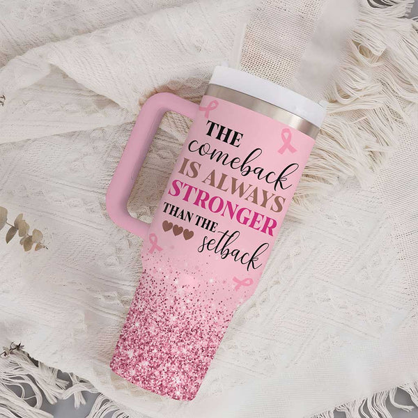 The Comeback Is Always Stronger - Personalized Breast Cancer Awareness Glitter Tumbler