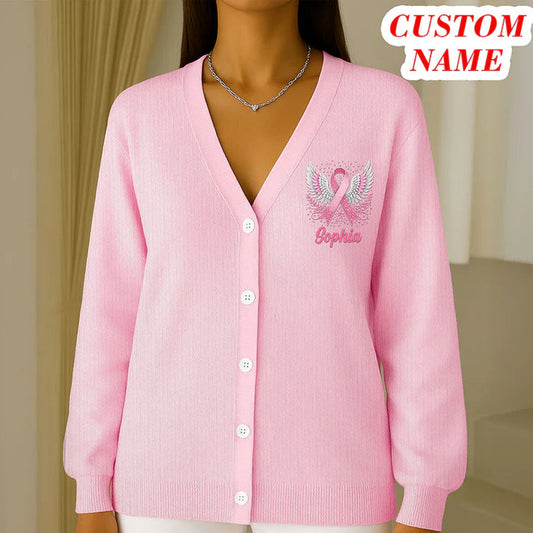 Personalized Breast Cancer Awareness Cardigan - A Heartfelt Gift for Mom