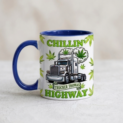 Chillin' Highway Personalized Trucker Accent Mug – Custom Name Funny Truck Driver Coffee Mug Gift