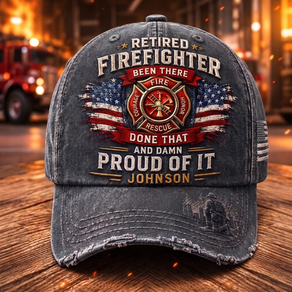 Personalized Retired Firefighter Vintage Cap – Custom Name Firefighter Retirement Gift