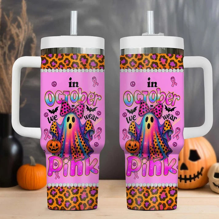 Breast Cancer Awareness Halloween Ghost - Personalized 40oz Stainless Steel Tumbler