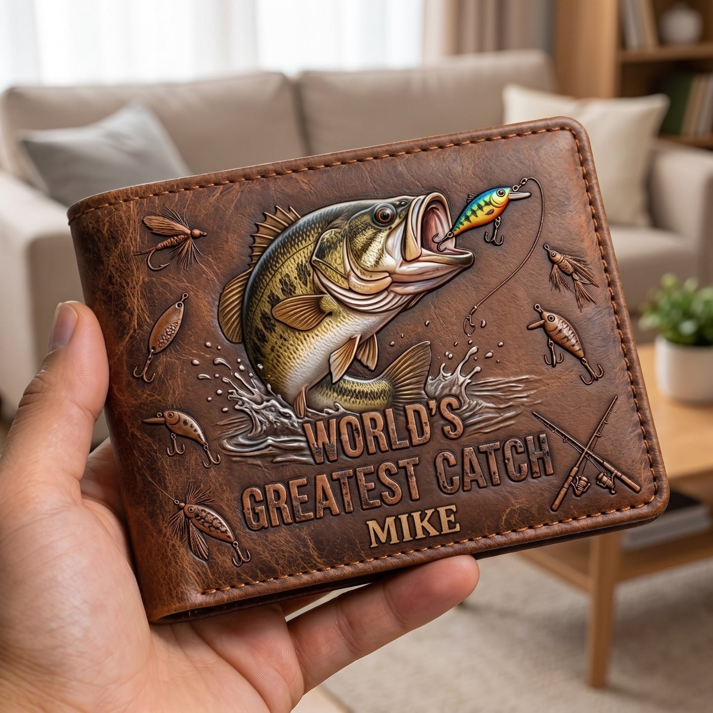 World's Greatest Catch - Personalized Fishing Dad Leather Wallet