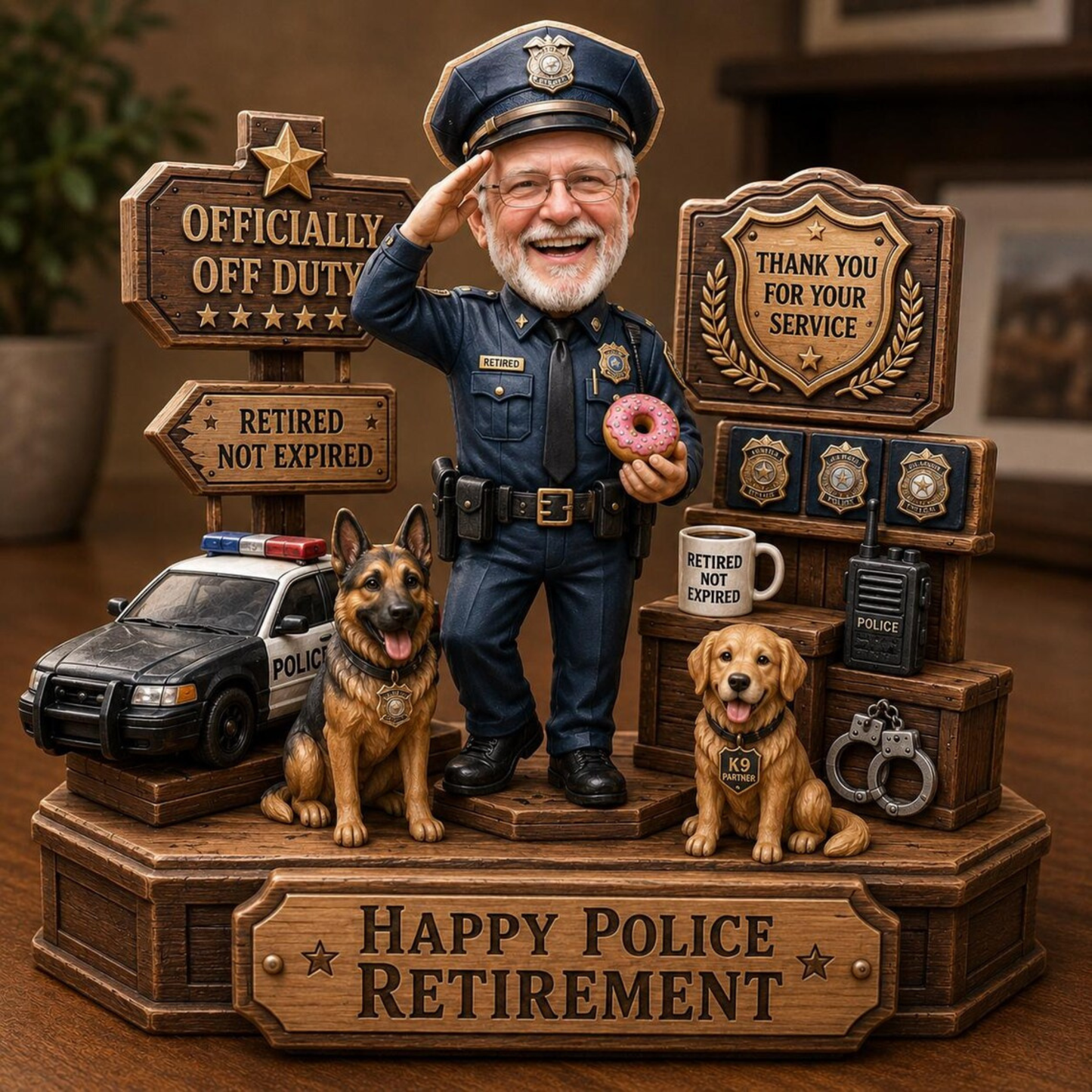 Personalized Police Retirement Gift for Men, Custom Police Officer Figurine, Retirement Keepsake with Photo & Name, Cop Retirement Desk Decor, Thank You for Your Service Gift