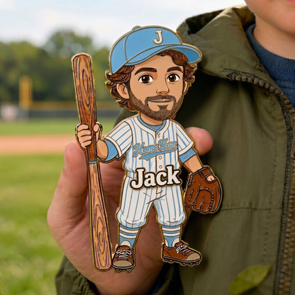 Personalized Baseball Player 3D Embossed Enamel Pin – Custom Name & Photo Baseball Gift for Players, Kids, Coaches & Fans