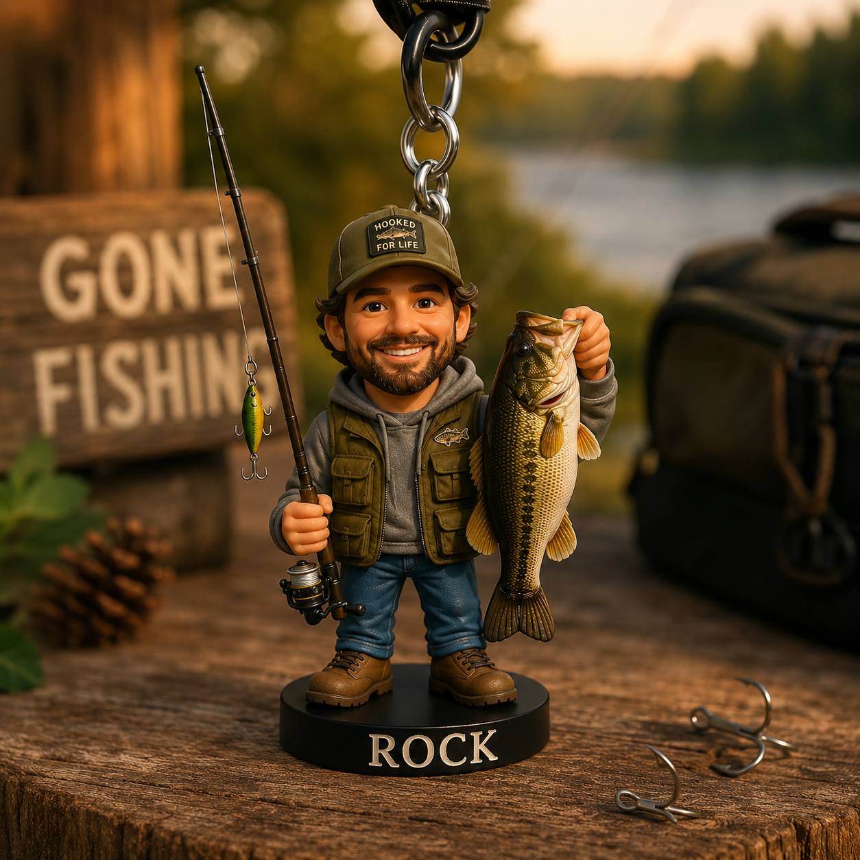 Custom Your Fishing Photo Pixar Style Fishing Backpack Ornament
