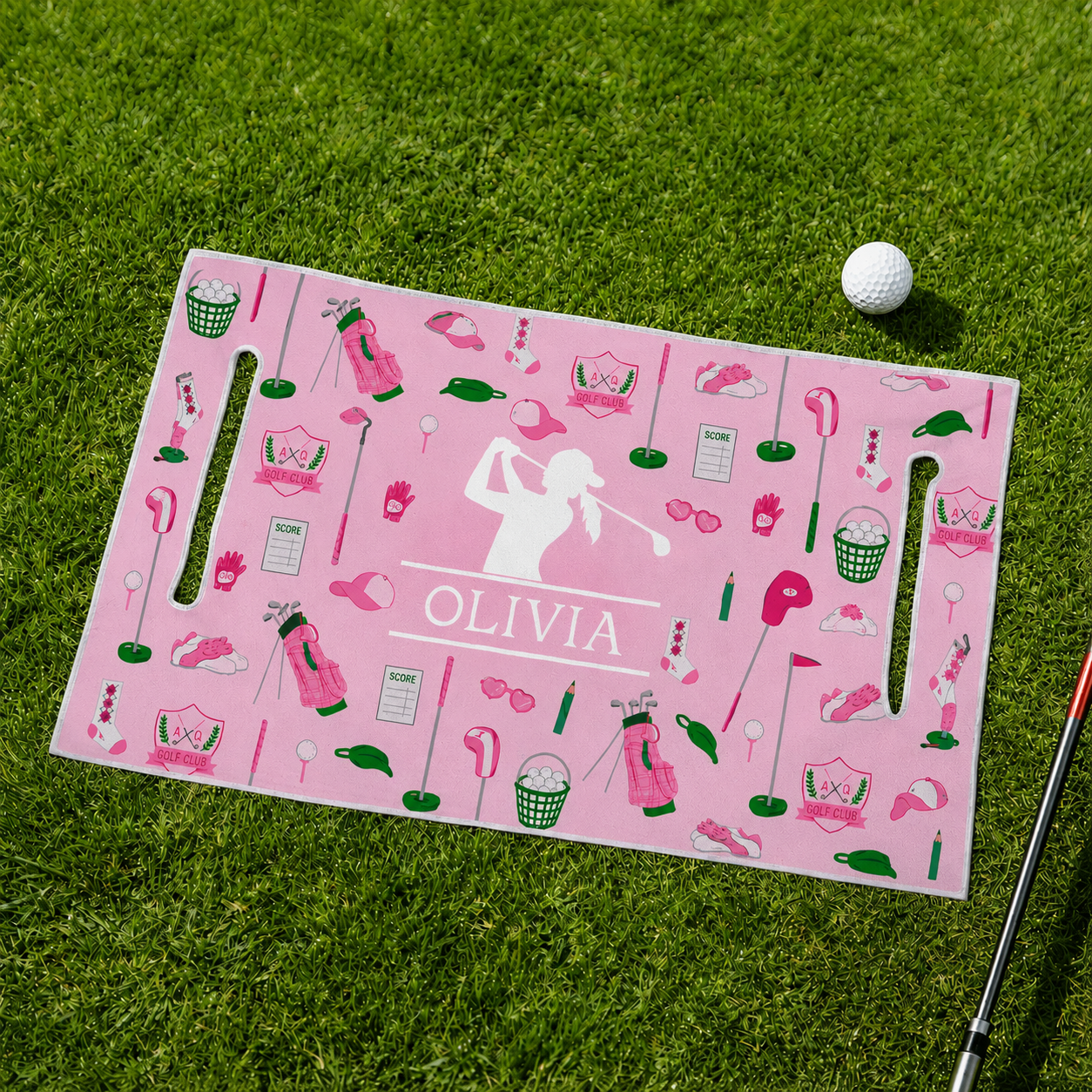 Personalized Golf Club Wreath Plaid Golf Cart Seat Cover with Name and Initial Golf Course Gear Birthday Daily Use Gift for Golf Player Lover