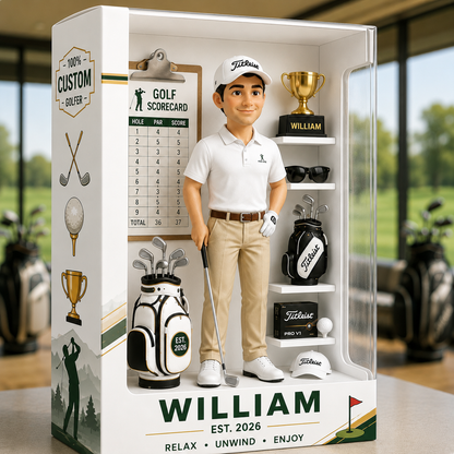 Personalized Golf Acrylic Display Case – Custom Name Golfer Diorama Keepsake, Golf Lover Gift, Golf Desk Decor