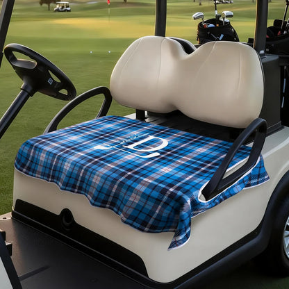Personalized Golf Club Wreath Plaid Golf Cart Seat Cover with Name and Initial Golf Course Gear Birthday Daily Use Gift for Golf Player Lover