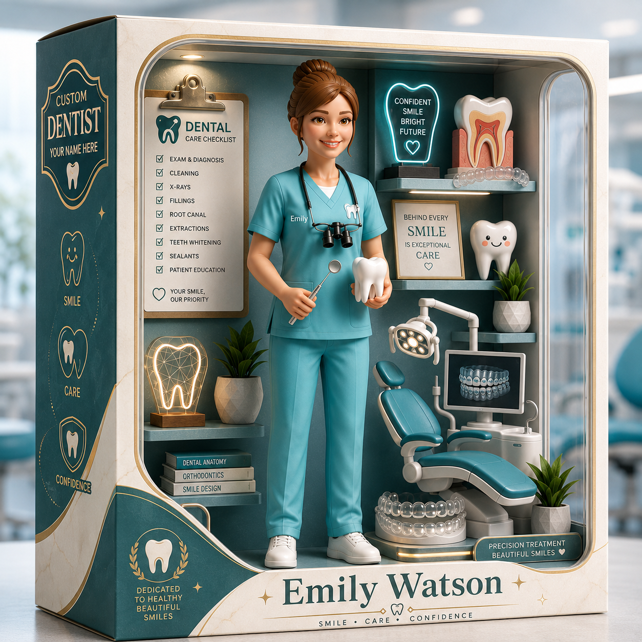 Personalized Dentist Acrylic Display Box – Custom Dental Clinic Display, Dentist Gift, Dental Hygienist Keepsake, Dental Office Desk Decor