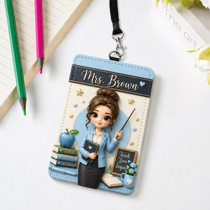 Personalized Teacher Badge Holder – Cute Classroom ID Card Cover, Colorful Teacher Appreciation Gift