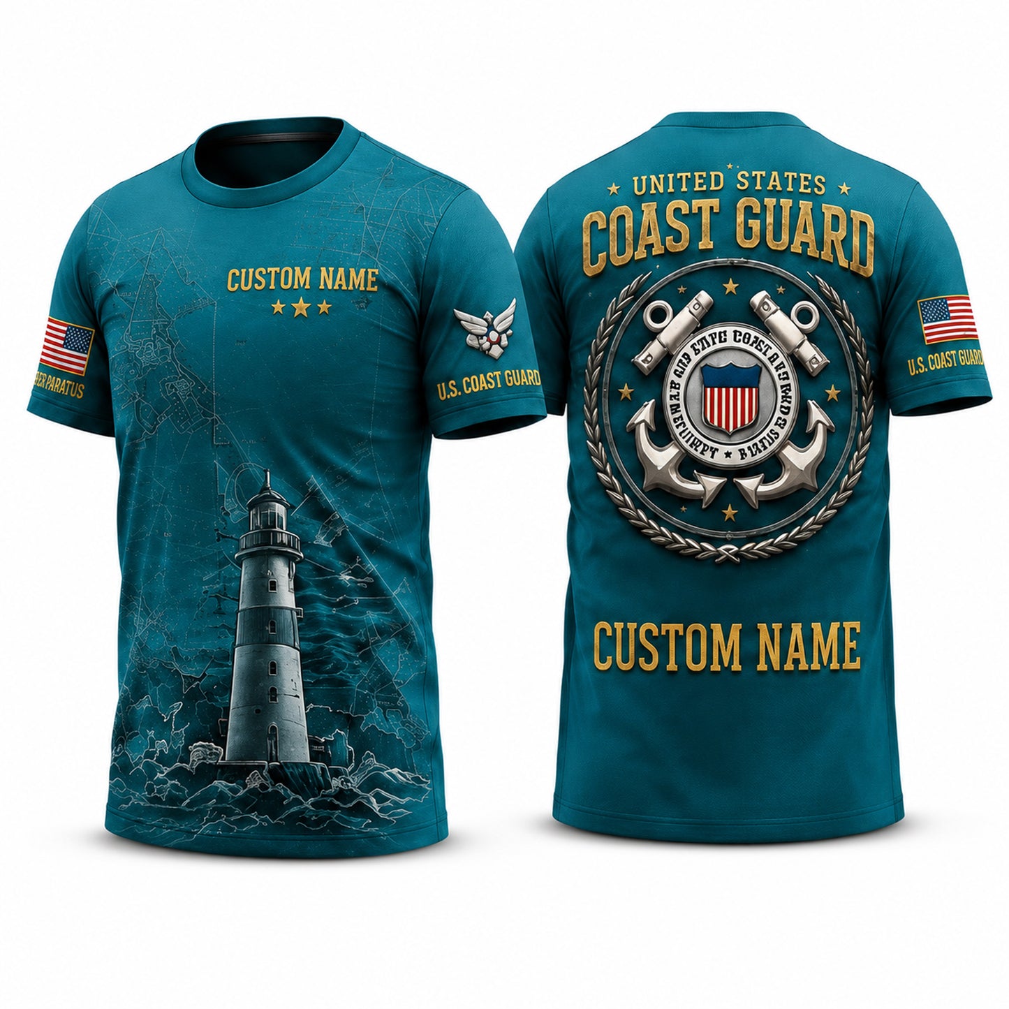 Personalized Military Veteran All-Over Print T-Shirt – Custom Name Patriotic Shirt for Army, Navy, Air Force, Marines & Coast Guard