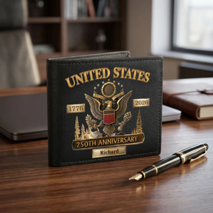 Personalized United States 250th Anniversary Leather Wallet