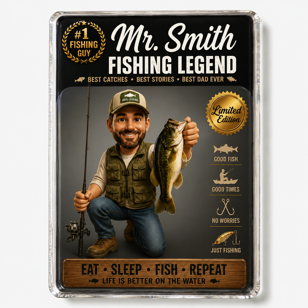 Personalized Fishing Legend Custom Photo Acrylic Plaque – Limited Edition Fishing Dad Grandpa Gift