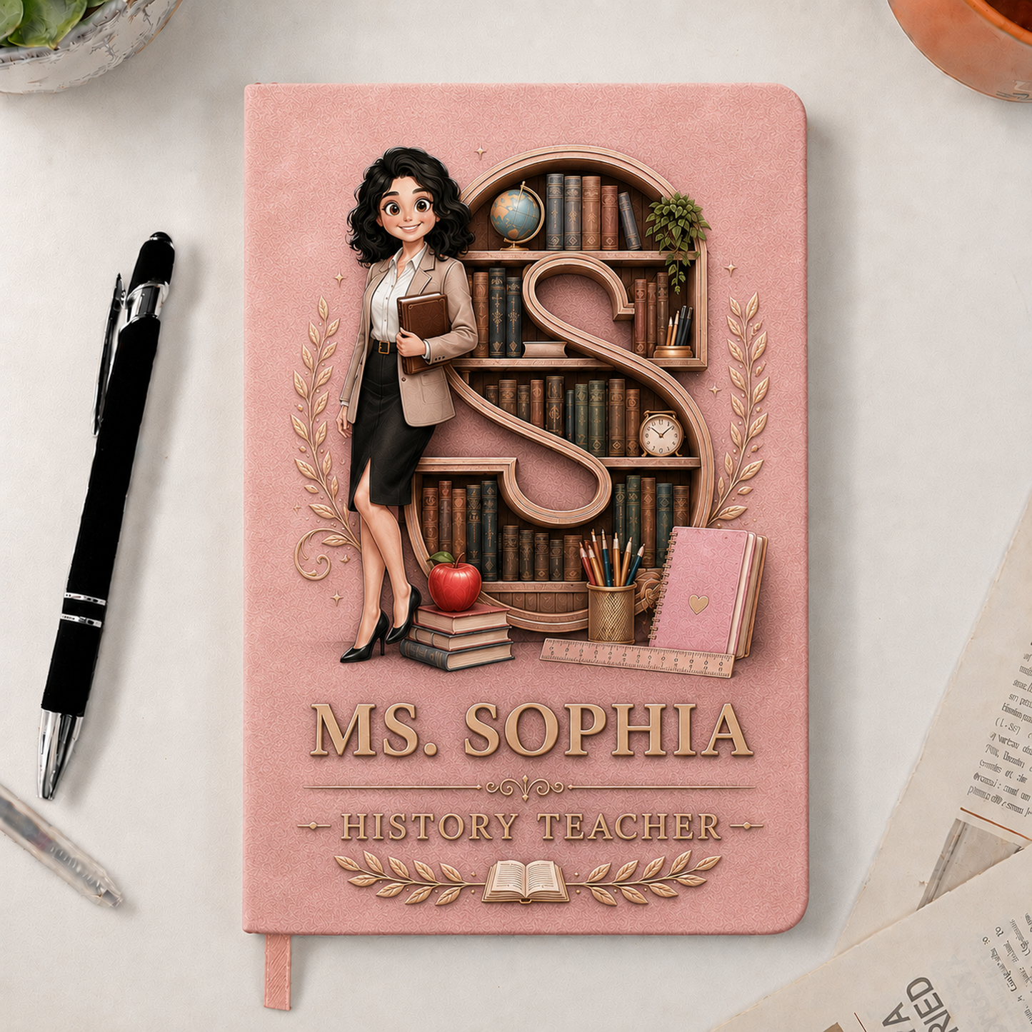 Personalized Teacher Initial & Name PU Leather Notebook – Custom Thank You Gift for Teachers