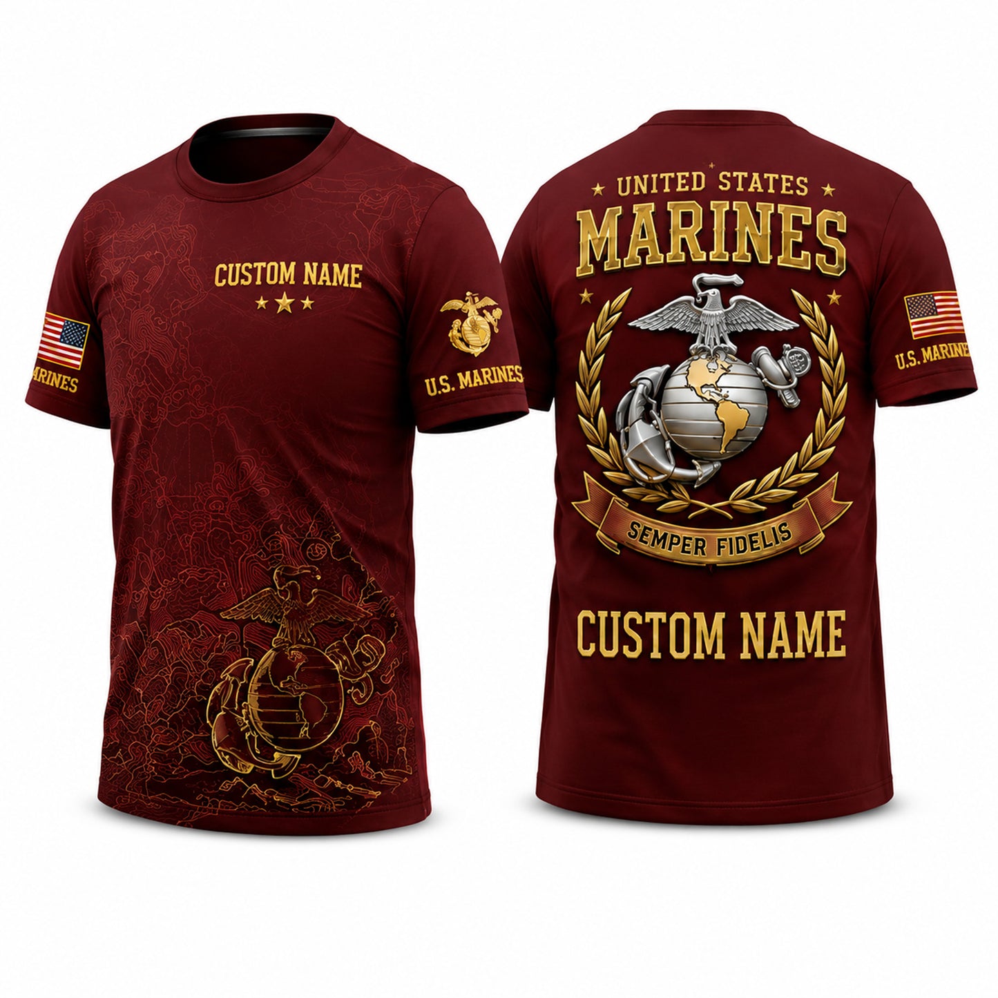 Personalized Military Veteran All-Over Print T-Shirt – Custom Name Patriotic Shirt for Army, Navy, Air Force, Marines & Coast Guard