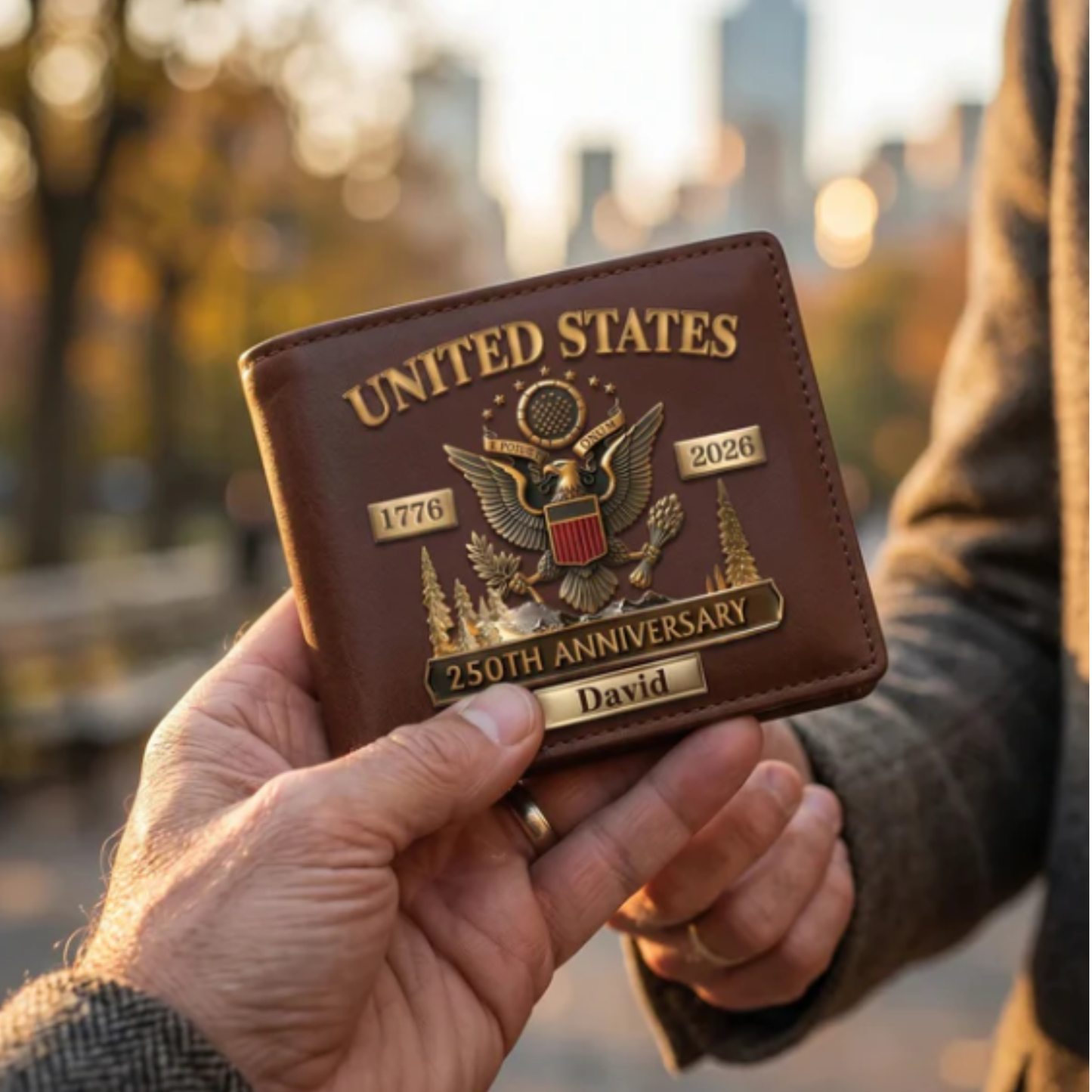 Personalized United States 250th Anniversary Leather Wallet