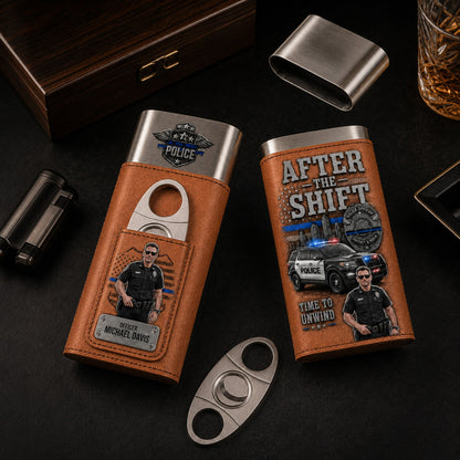 Personalized Police Officer Leather Travel Case With Custom Photo – Serve & Protect Gift For Him