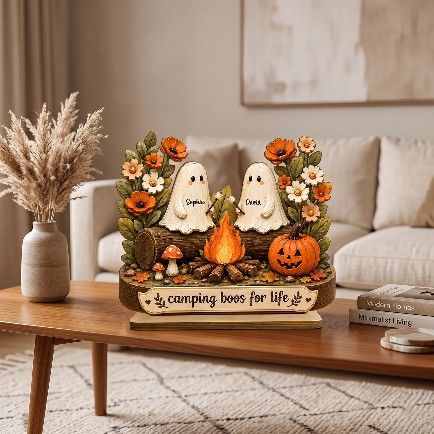 Personalized 2-Layer Wooden Plaque with Camping Boos for Life, Creative Gift for Couple, Cozy Fall Display