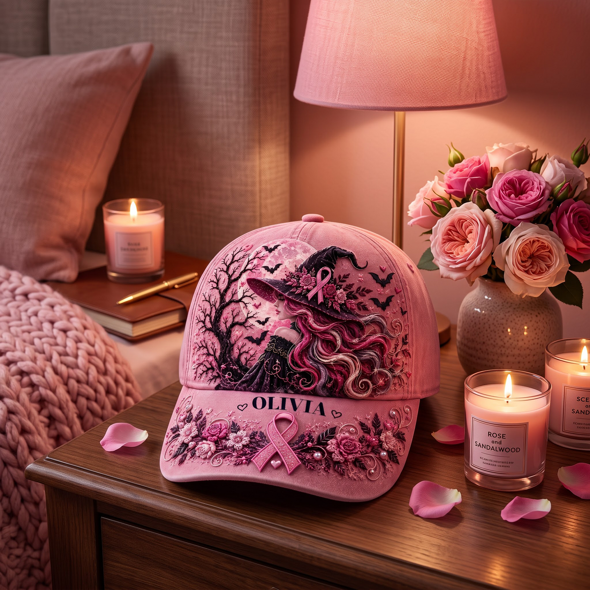 Personalized Breast Cancer Awareness Hat, Pink Ribbon Baseball Cap, Breast Cancer Survivor Gift, Custom Name Hat for Women, Cancer Support Gift