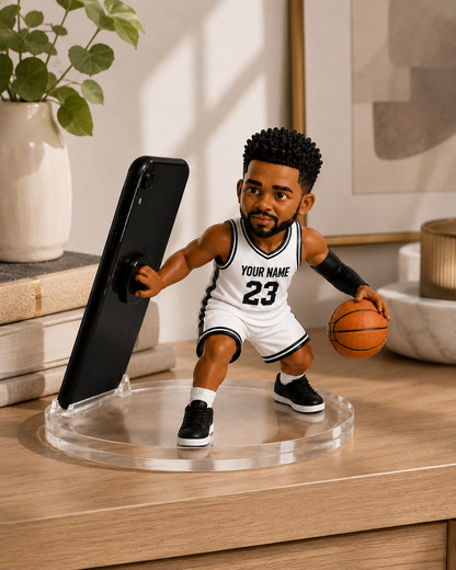 Personalized Basketball Player Phone/Tablet Holder Stand, Custom Face Basketball Mini Figure, Custom Name & Number Jersey, Basketball Gift For Kids & Adults