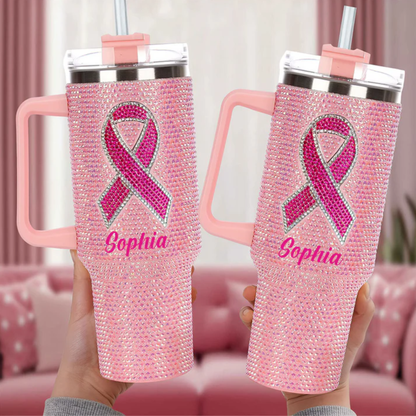 A Personalized Breast Cancer Tumbler That Celebrates Her Strength, Courage & Every Beautiful Moment 💗