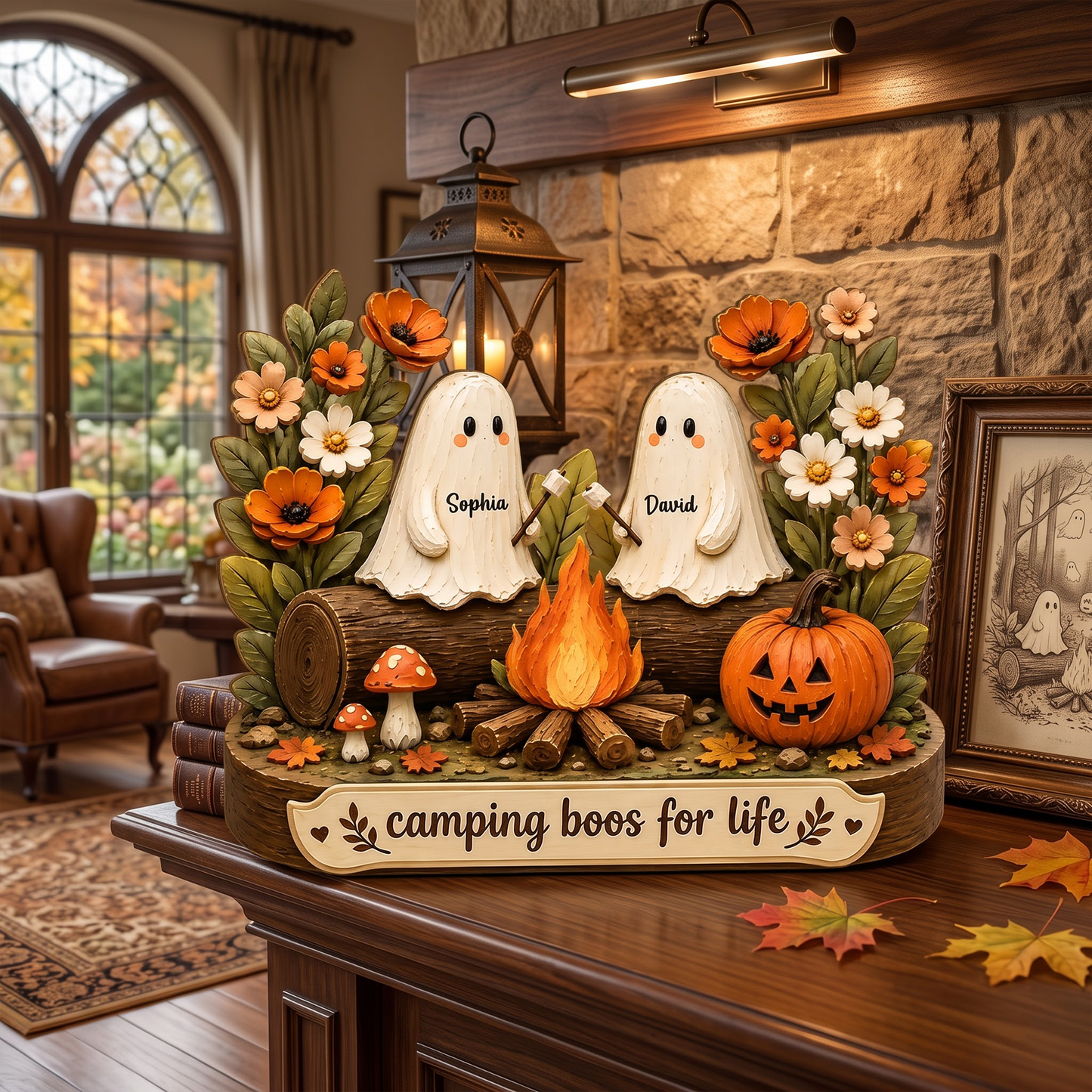 Personalized 2-Layer Wooden Plaque with Camping Boos for Life, Creative Gift for Couple, Cozy Fall Display