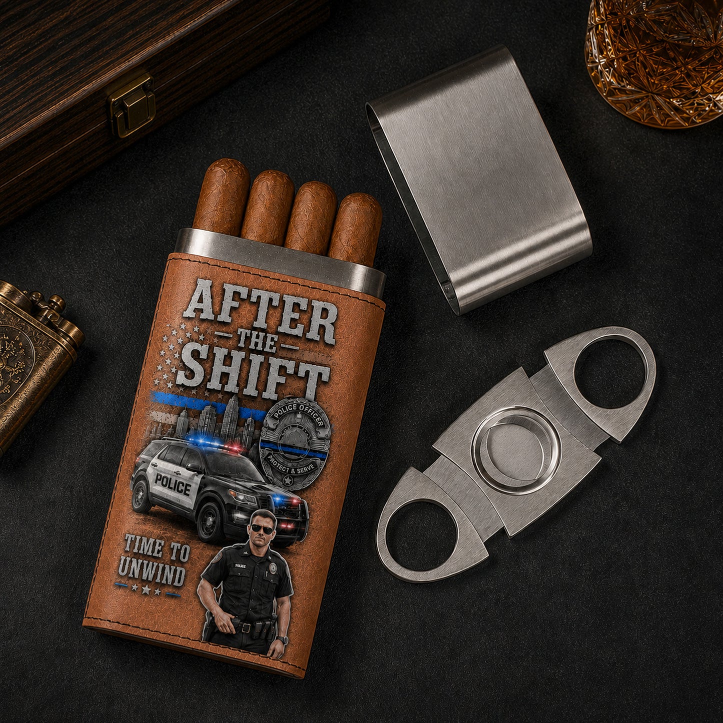 Personalized Police Officer Leather Travel Case With Custom Photo – Serve & Protect Gift For Him