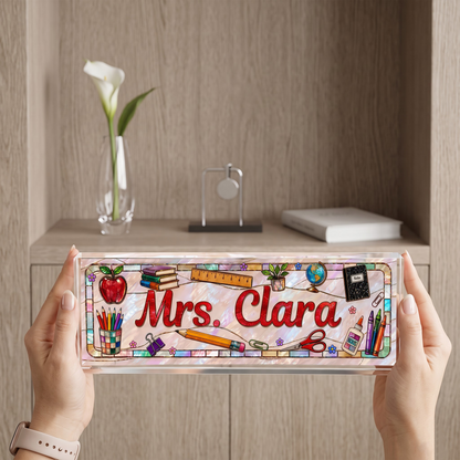 Teacher Name Faux Stained Glass - Personalized Acrylic Desk Name Plate – Classroom Desk Decor