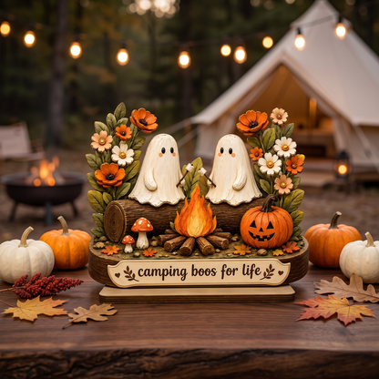 Personalized 2-Layer Wooden Plaque with Camping Boos for Life, Creative Gift for Couple, Cozy Fall Display