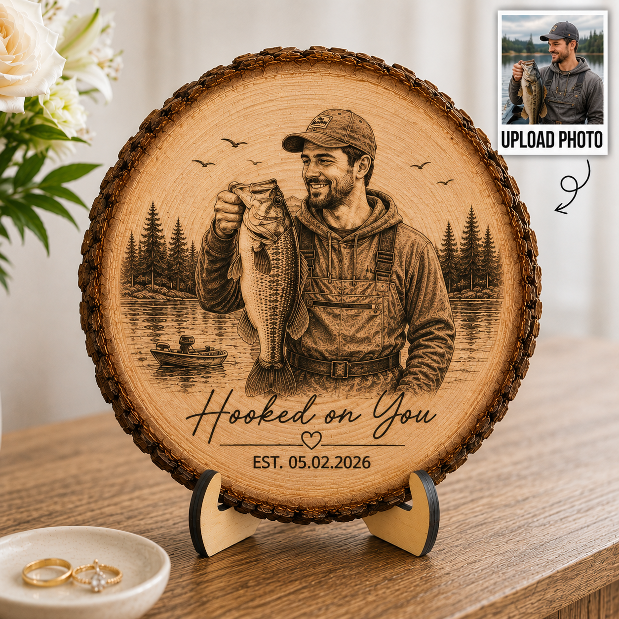 Hooked On You Fishing Couple Custom Photo - Personalized 2-Layered Wooden Plaque - Anniversary Gift, Wedding Gift For Couple