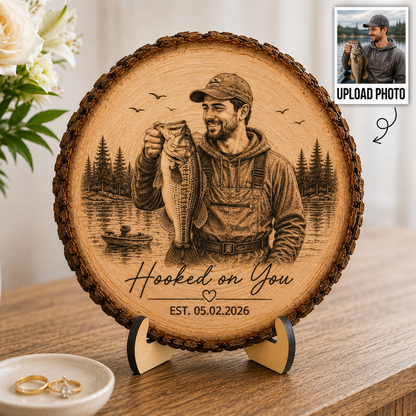 Hooked On You Fishing Couple Custom Photo - Personalized 2-Layered Wooden Plaque - Anniversary Gift, Wedding Gift For Couple