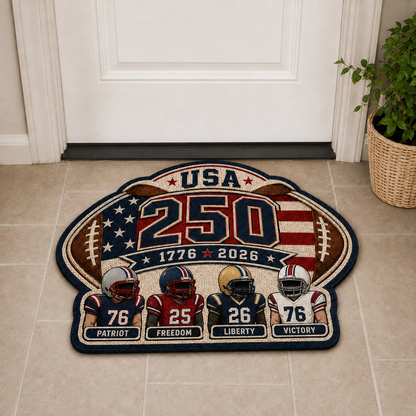 Personalized Shaped Decorative Mat – American Football 250th Anniversary Custom Family Player Doormat