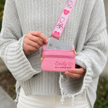 Personalized Nurse Clip & Go Phone Strap w/ Zippered Pouch – Custom Name Crossbody Lanyard