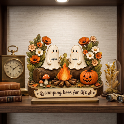 Personalized 2-Layer Wooden Plaque with Camping Boos for Life, Creative Gift for Couple, Cozy Fall Display