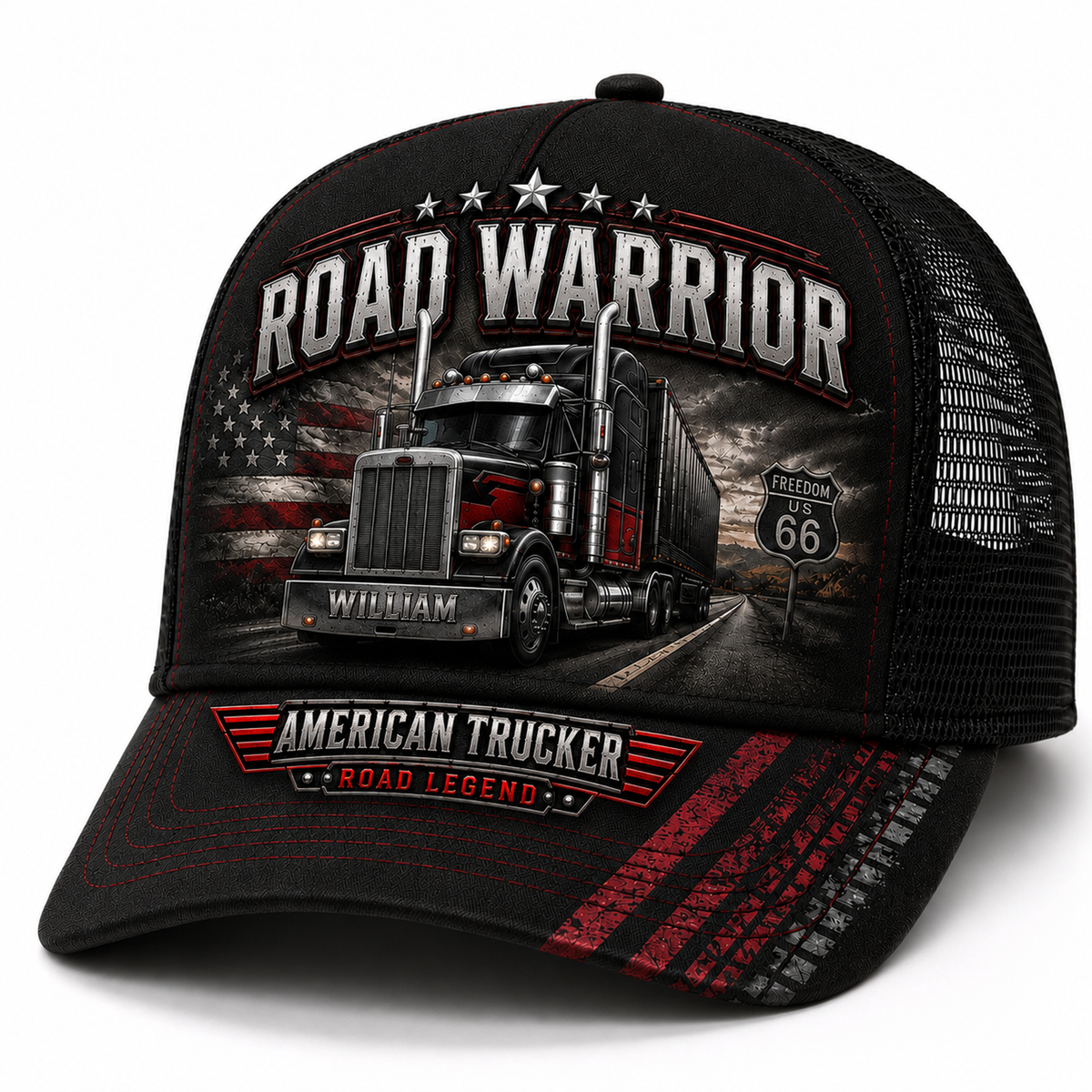 Personalized Trucker Road Warrior Cap – Custom Name Truck Driver Hat