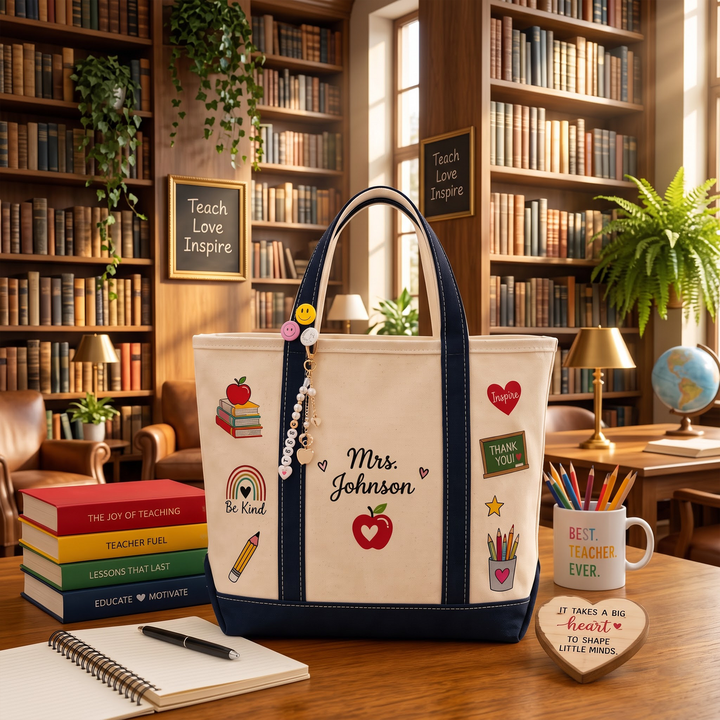 Custom Name Monogram Beach Bag Back to School Teacher Gift