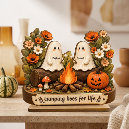 Personalized 2-Layer Wooden Plaque with Camping Boos for Life, Creative Gift for Couple, Cozy Fall Display
