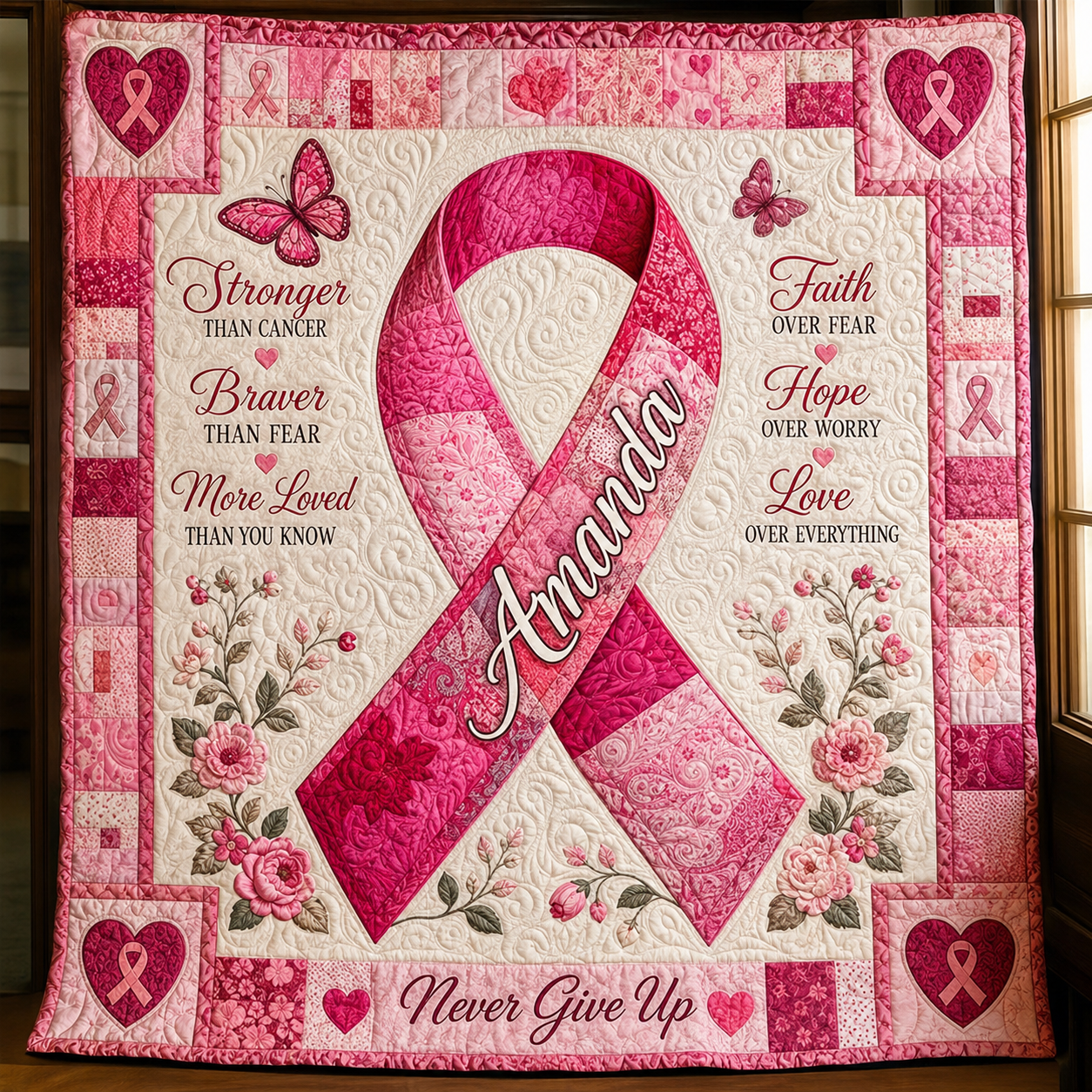 Personalized Breast Cancer Awareness Pink Ribbon Blanket – Custom Name Hope, Strength & Courage Gift for Survivor, Fighter or Supporter